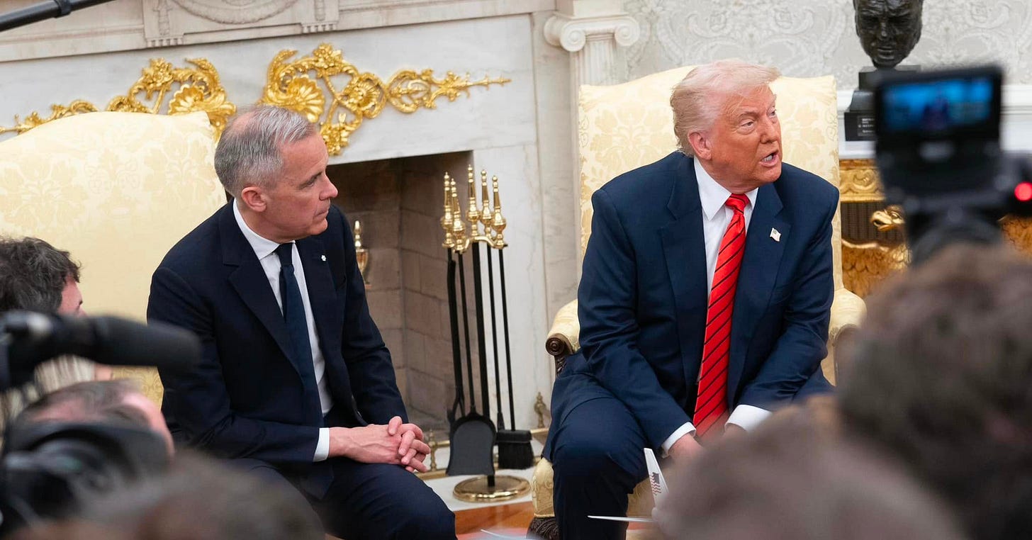 Prime Minister Mark Carney visits the White House with President Trump in Washington, D.C.
 
Le premier ministre Mark Carney rend visite au président Trump à la Maison-Blanche, à Washington D.C.