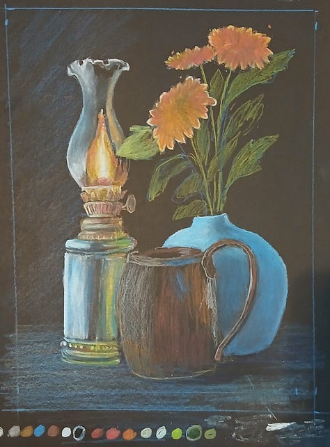 Filling in the lamp, then the flowers and leaves
