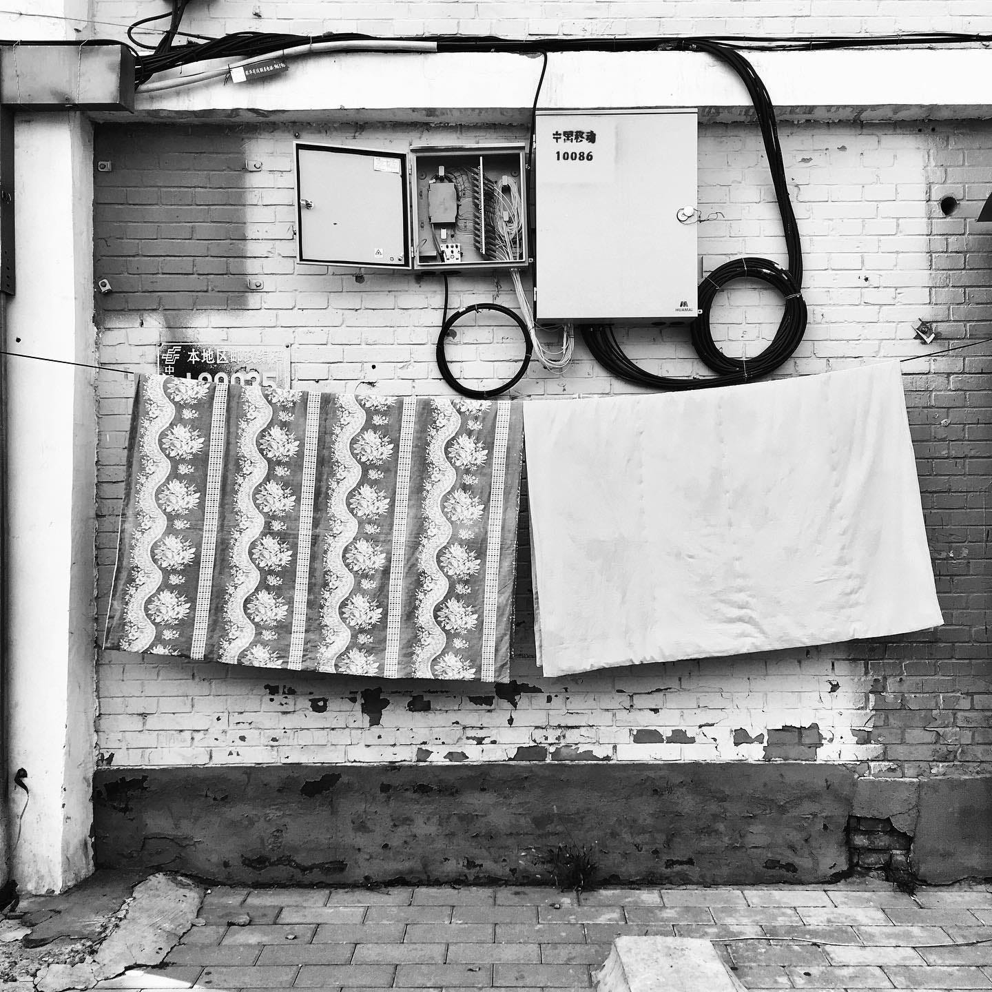 Bed covers hanging out to dry in a Beijing hutong Bed covers hanging out to dry in a Beijing hutong