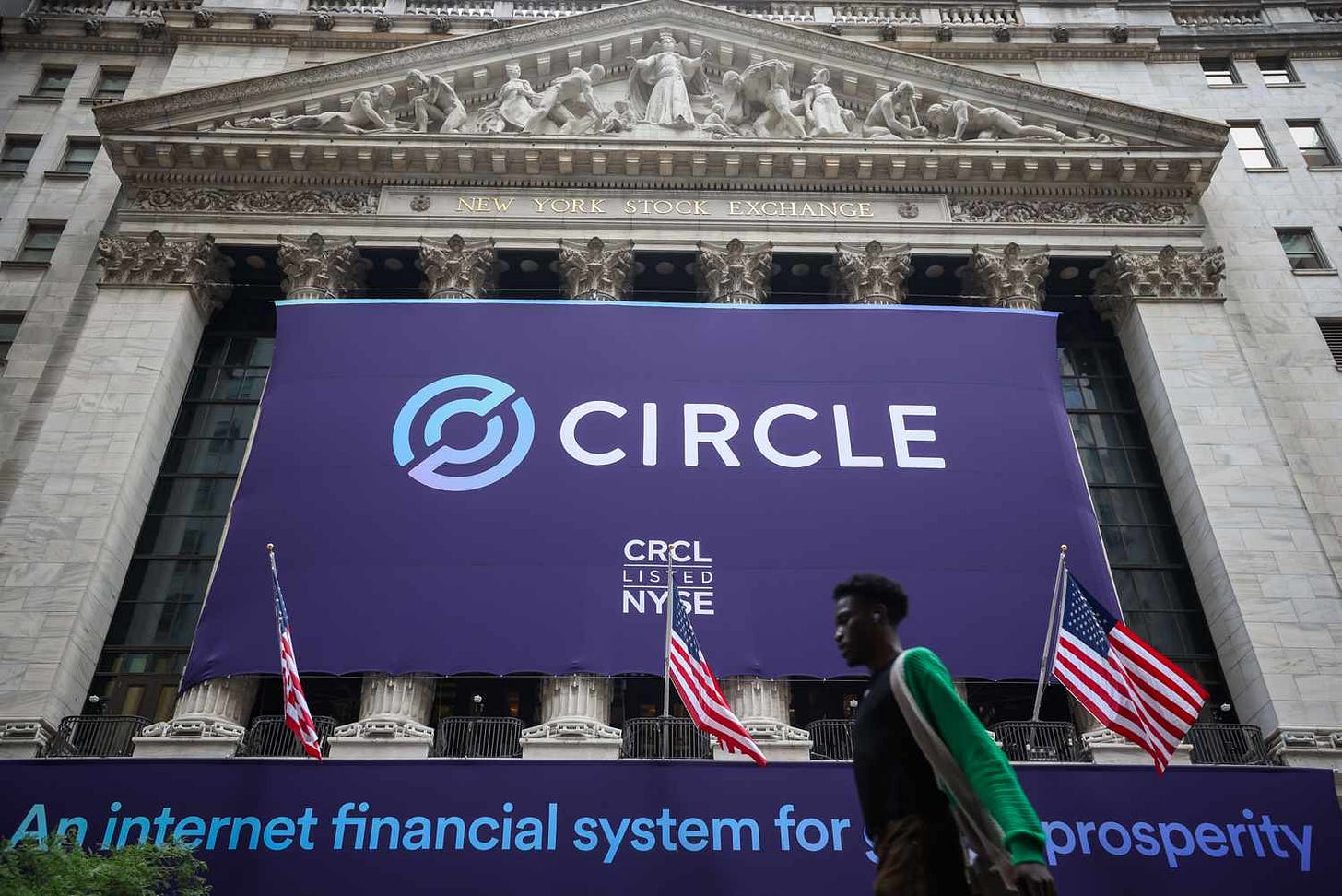 Circle Internet Financial Ltd., signage in front of the New York Stock Exchange