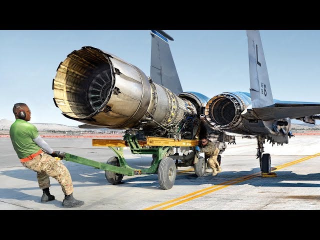 Hypnotic Process of Removing Massive $40 Million F-15 Jet Engine for Repairs  - YouTube