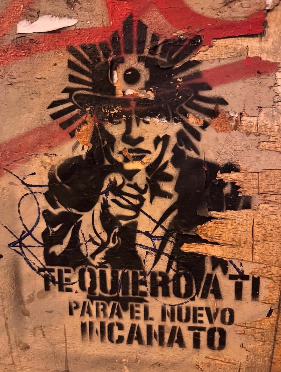 Graffiti of a Peruvian Uncle Sam saying "Te quiero a ti para el nuevo incanato"