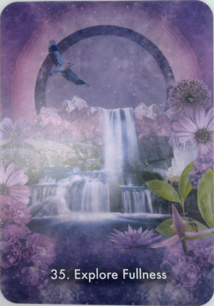 The King of Wands tarot card and the Explore Fullness oracle card.