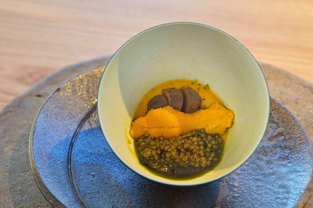 Sea urchin custard and braised acorns