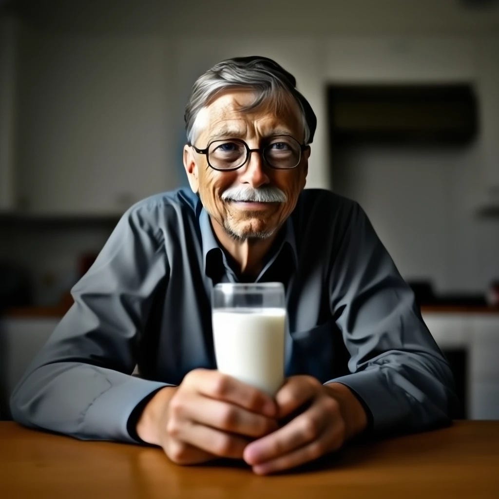 Bill gates drinking rat milk with milk mustache