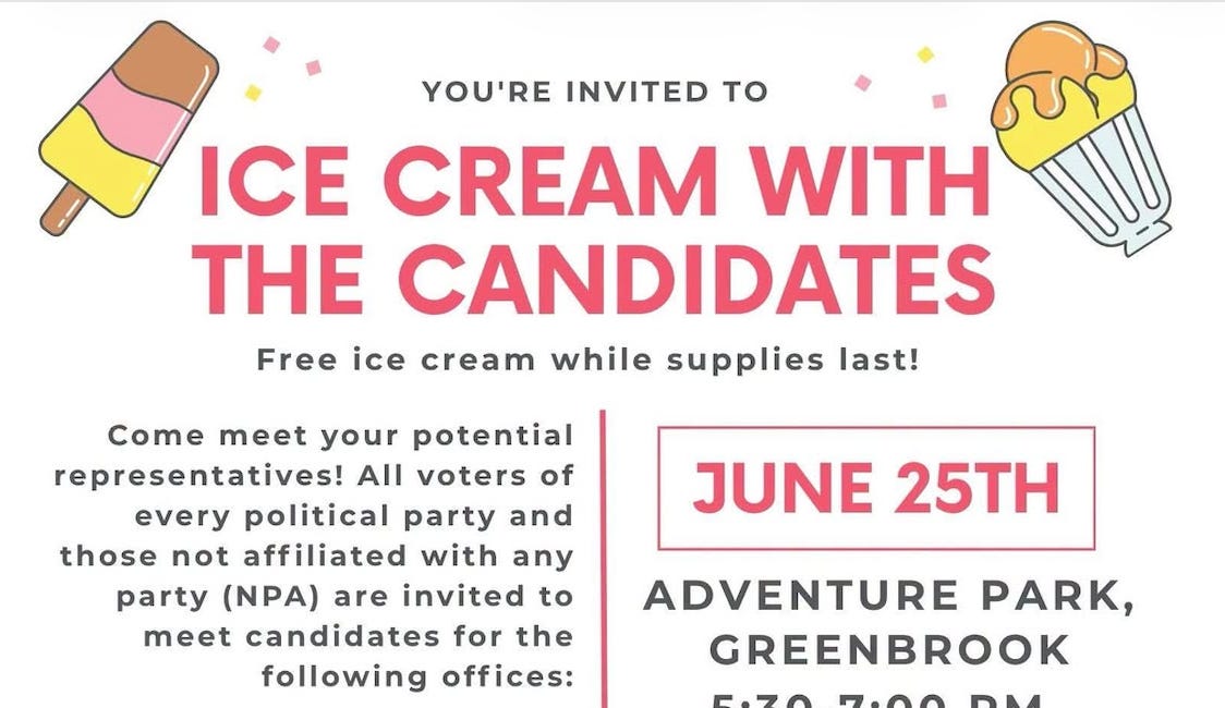 Meet the Candidates Over Ice Cream at Greenbrook Community Event June 25