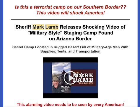 Cade Lamb describing migrant camps in Arizona and Mark Lamb's email.
