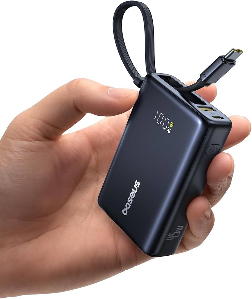 Baseus Power Bank, Picogo 10000mAh 45W 3-Output Portable Charger with  Built-in USB-C Cable, PPS/PD QC Fast Charging External Battery Pack for  iPhone ...