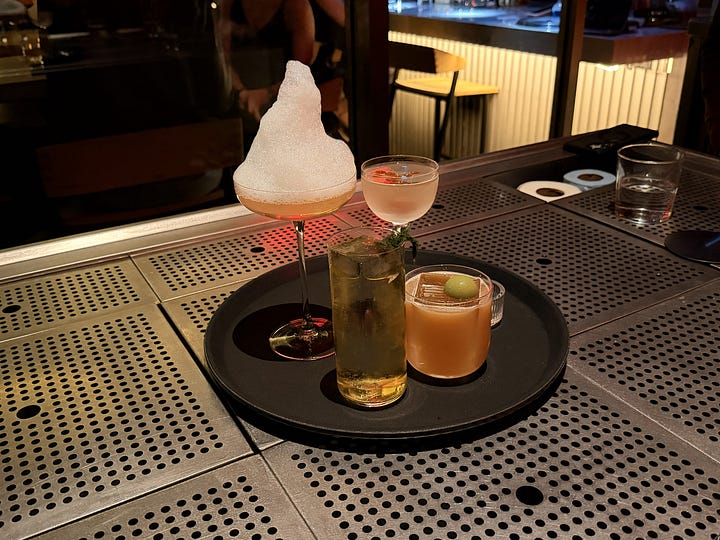 FOMA cocktails: Lychee martini, good sex, mi-so honey, pickleback; Manhattan