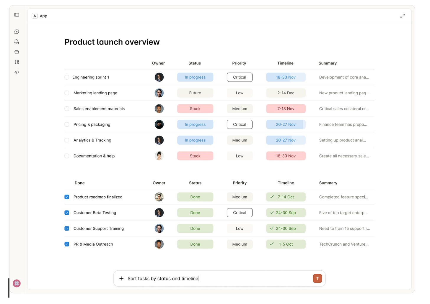 Example of a fullscreen app with a rich data table interface