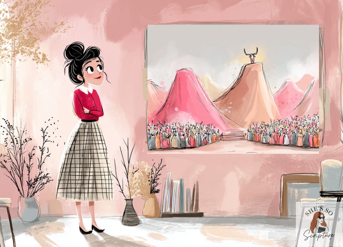 Watercolor illustration of the golden calf with Israelites gathered around it while Mount Sinai stands in the background, symbolizing misunderstanding in worship.