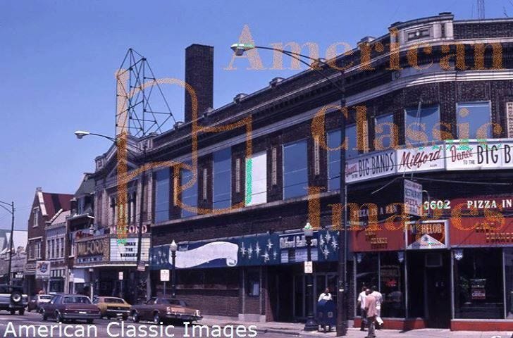 Milwaukee and Pulaski early 80's Avondale, Chicago old Milford Theatre in  the background | Chicago neighborhoods, Theater chicago, Chicago