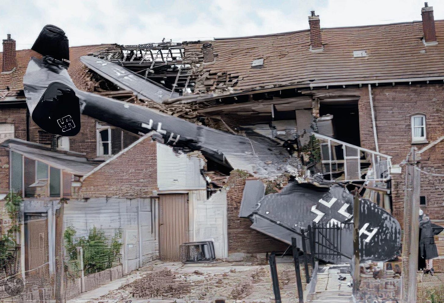The Battle Of Britain, London suburbs, Sept. 1940. Crashed German aircraft. Can you recognize it?