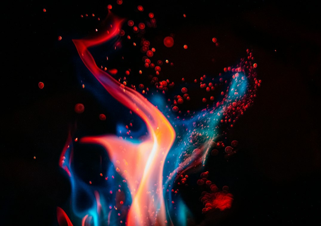 red and blue fire digital wallpaper