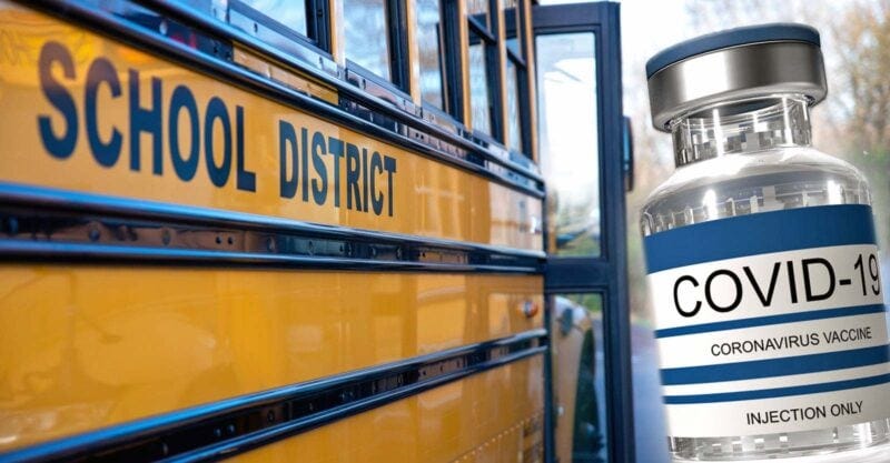 school bus and covid vaccine bottle school bus and covid vaccine bottle