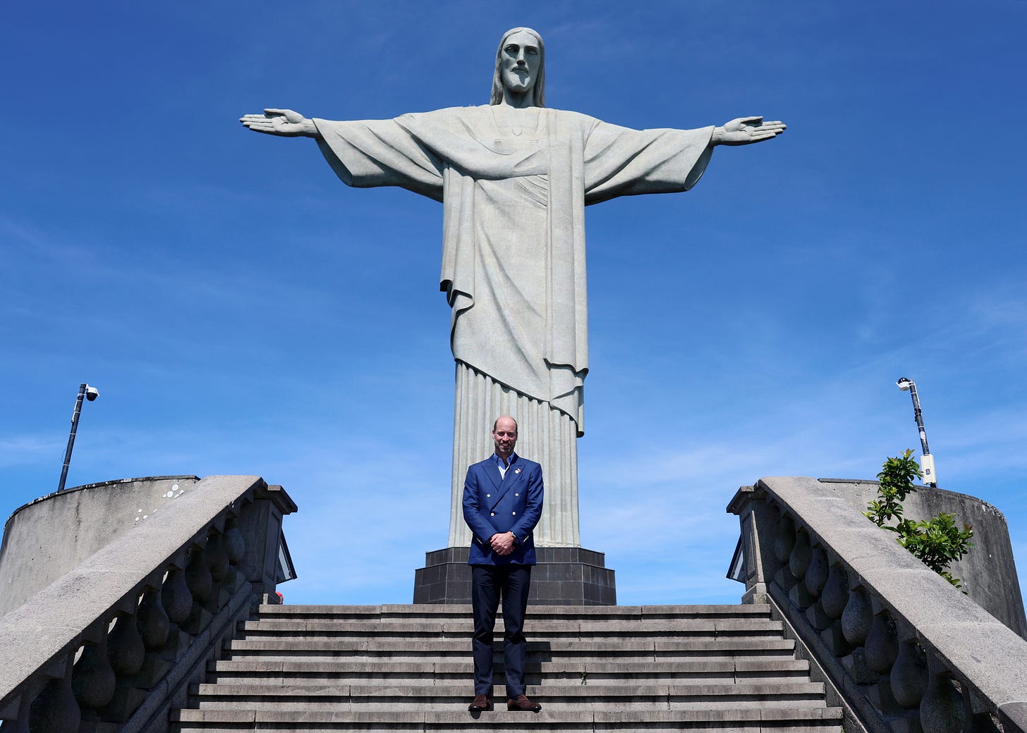 Prince William in front of Christ the Redeemer statue Prince William in front of Christ the Redeemer statue