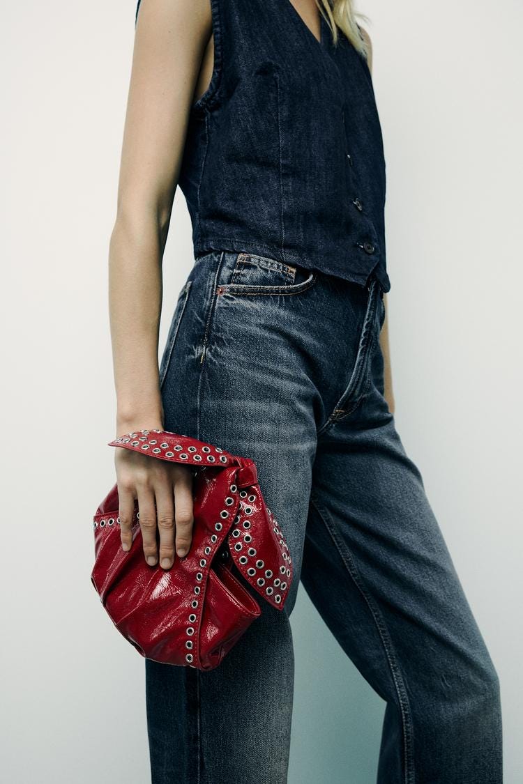 Zara STUDDED MINI BUCKET BAG - Red - Image 0