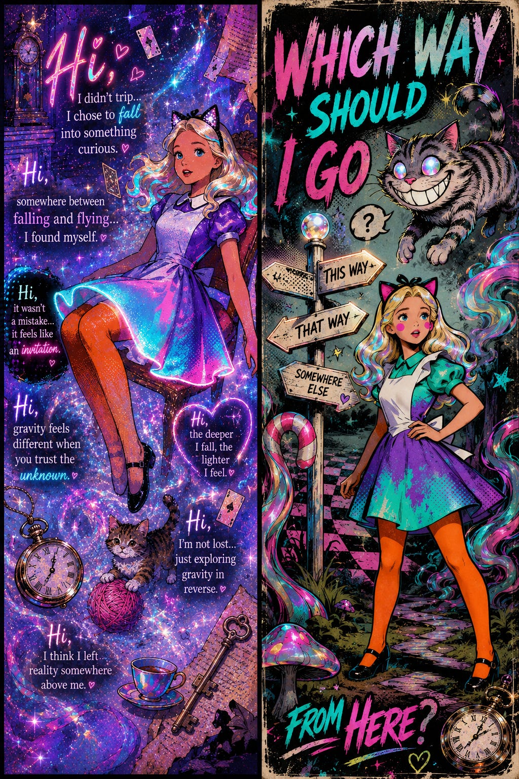 Alice and the Cheshire Cat in Wonderland