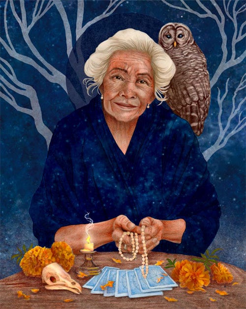 The Old One, from the Sacred Wheel Oracle, a work-in-progress. Art by JPC.