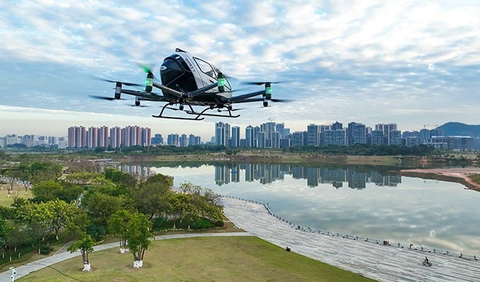 EHang | EHang's Certified EH216-S Pilotless Passenger-Carrying Aerial  Vehicles Debut Commercial Flight Demonstrations in Guangzhou and Hefei