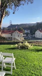 An image of Cavallo Point at night looking out to the Golden Gate Bridget, Amanda outside in her backyard, and Cavallo Point Lodge during the day