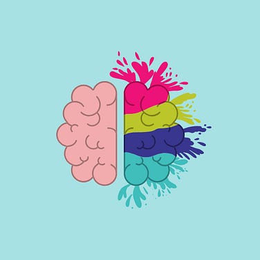 A image of a Brain split in half with one side in colour