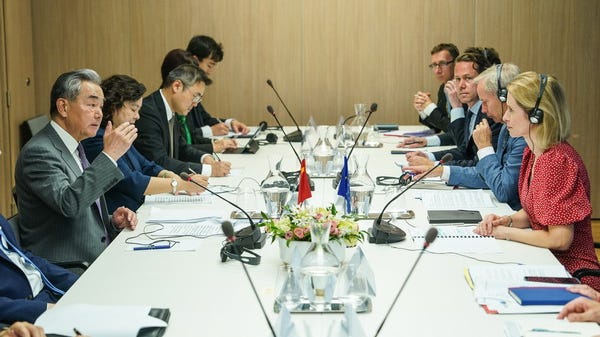 Wang Yi co-chairs the 13th round of China-EU High-level Strategic Dialogue with High Representative for Foreign Affairs and Security Policy of the EU Kaja Kallas in Brussels, Belgium, July 2, 2025. /Chinese Foreign Ministry Wang Yi co-chairs the 13th round of China-EU High-level Strategic Dialogue with High Representative for Foreign Affairs and Security Policy of the EU Kaja Kallas in Brussels, Belgium, July 2, 2025. /Chinese Foreign Ministry