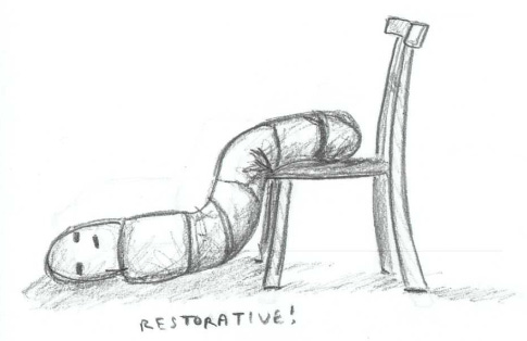 drawing of worm with it's bottom half propped up on a chair.