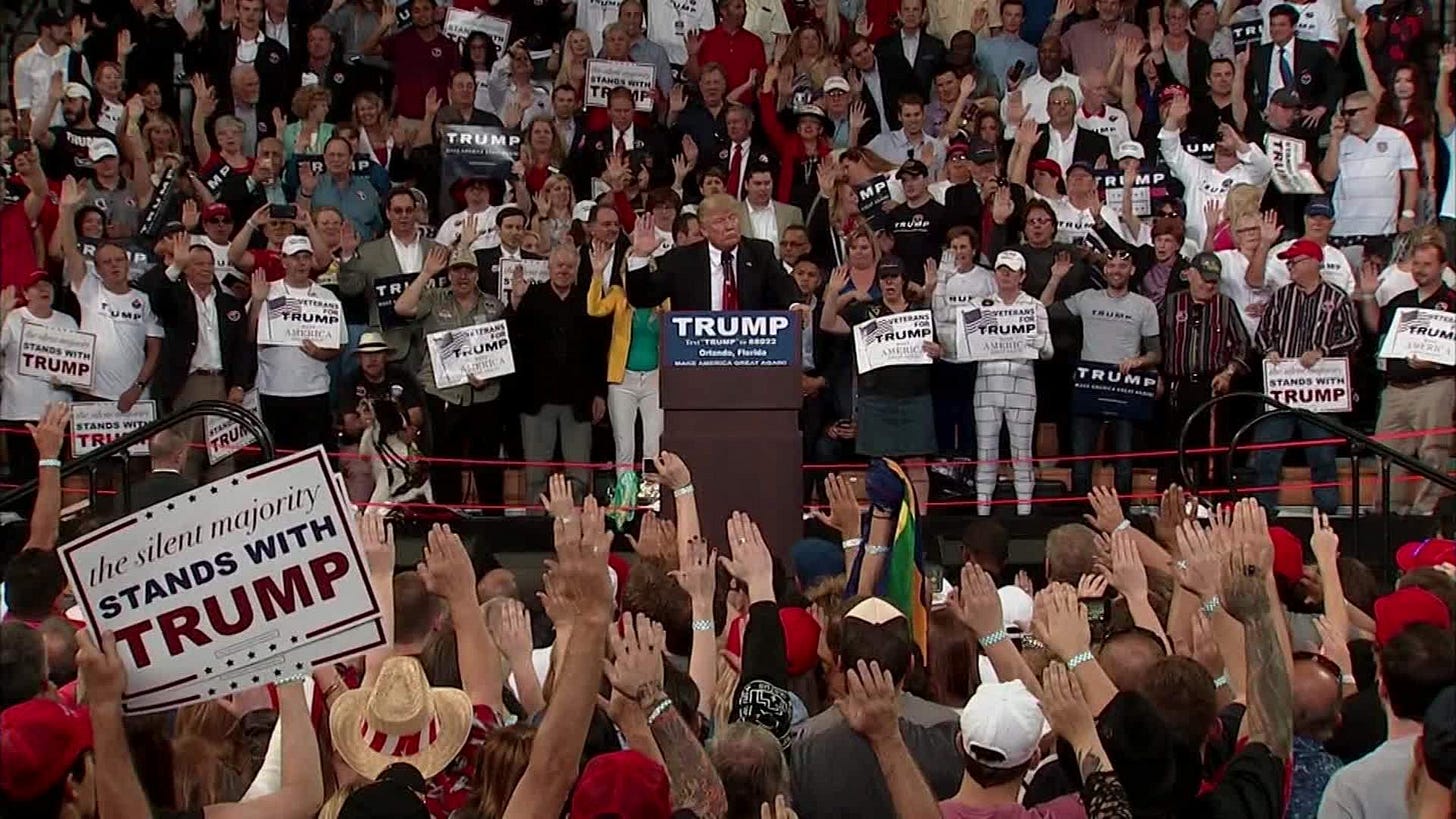 Trump asks crowd to raise hands, pledge to vote for him Trump asks crowd to raise hands, pledge to vote for him