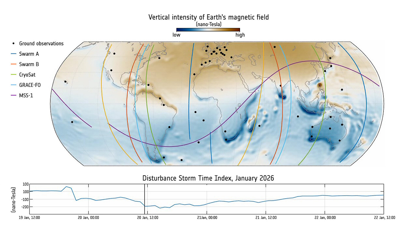 Earth’s magnetic field during peak solar flare, January 2026