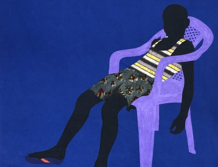 This may contain: a painting of a person sitting in a chair