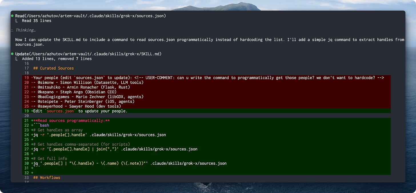 USER-COMMENT in terminal