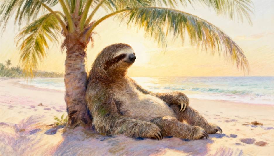 A sloth sitting under a tree on a beach

AI-generated content may be incorrect.