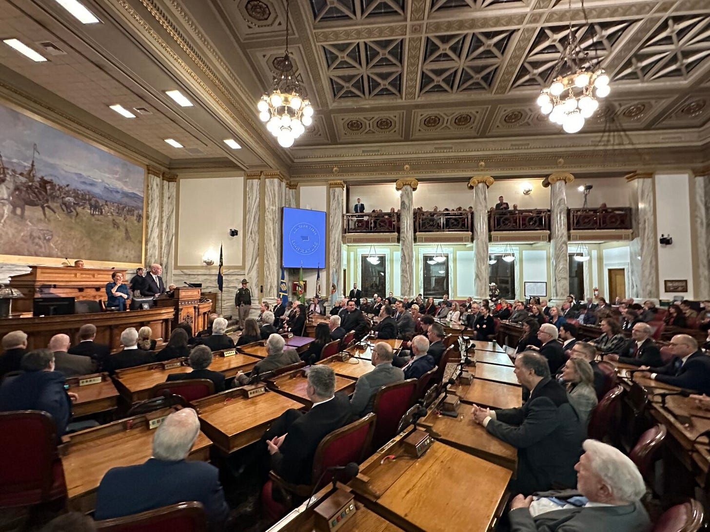 Republican Montana Gov. Greg Gianforte delivers the 2023 state of the state speech in the Montana House chambers on Wednesday, Jan. 25, 2023. Republican Montana Gov. Greg Gianforte delivers the 2023 state of the state speech in the Montana House chambers on Wednesday, Jan. 25, 2023.