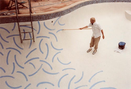 David Hockney painting his pool.