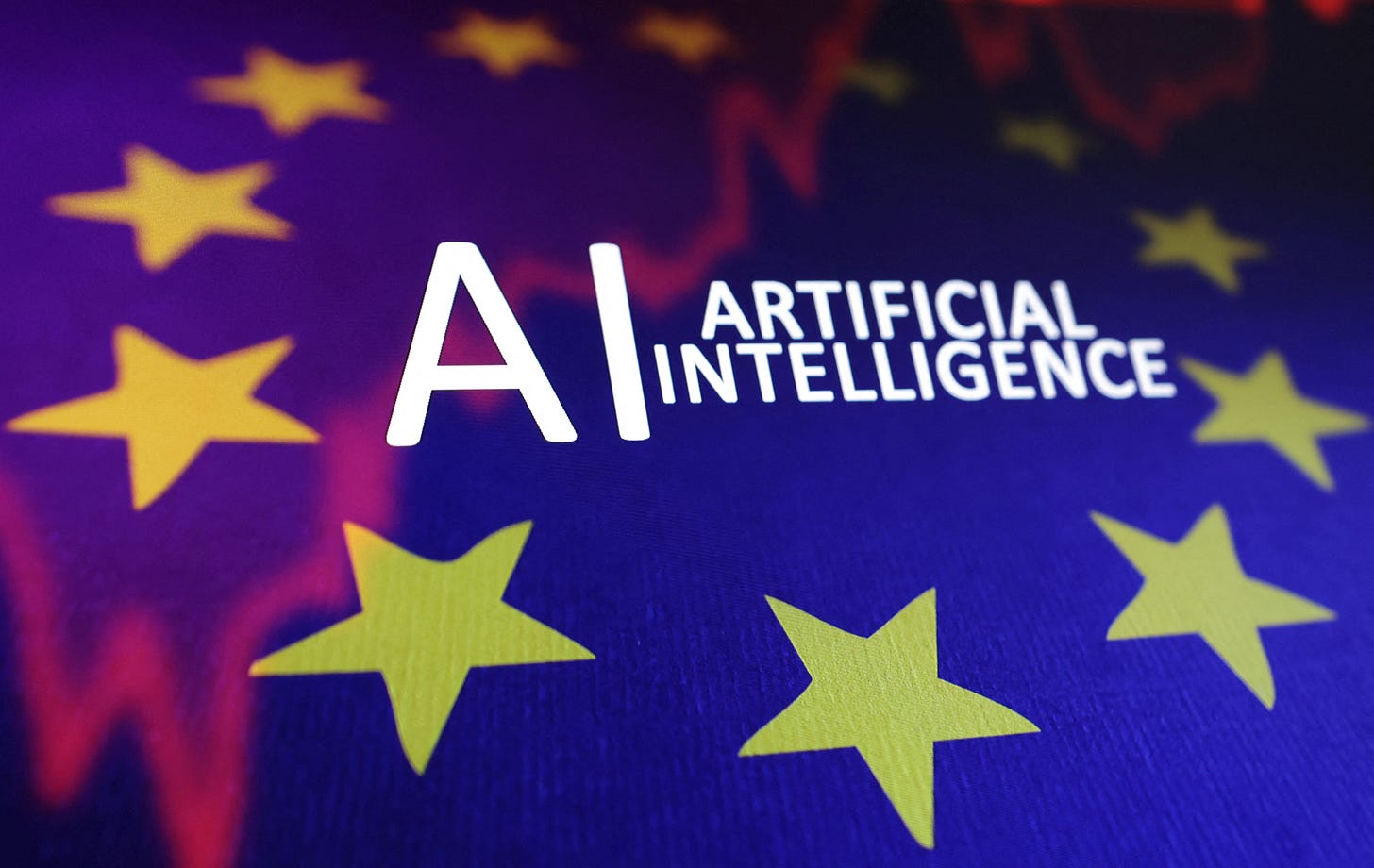 Illustration shows EU flag, stock graph and "AI ARTIFICIAL INTELLIGENCE" words