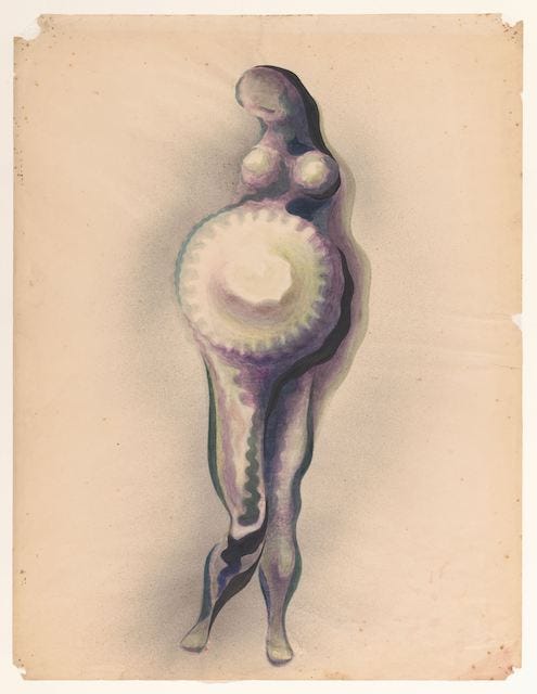 Dipinto astratto in colori tenui di una donna incinta. Anni '20.