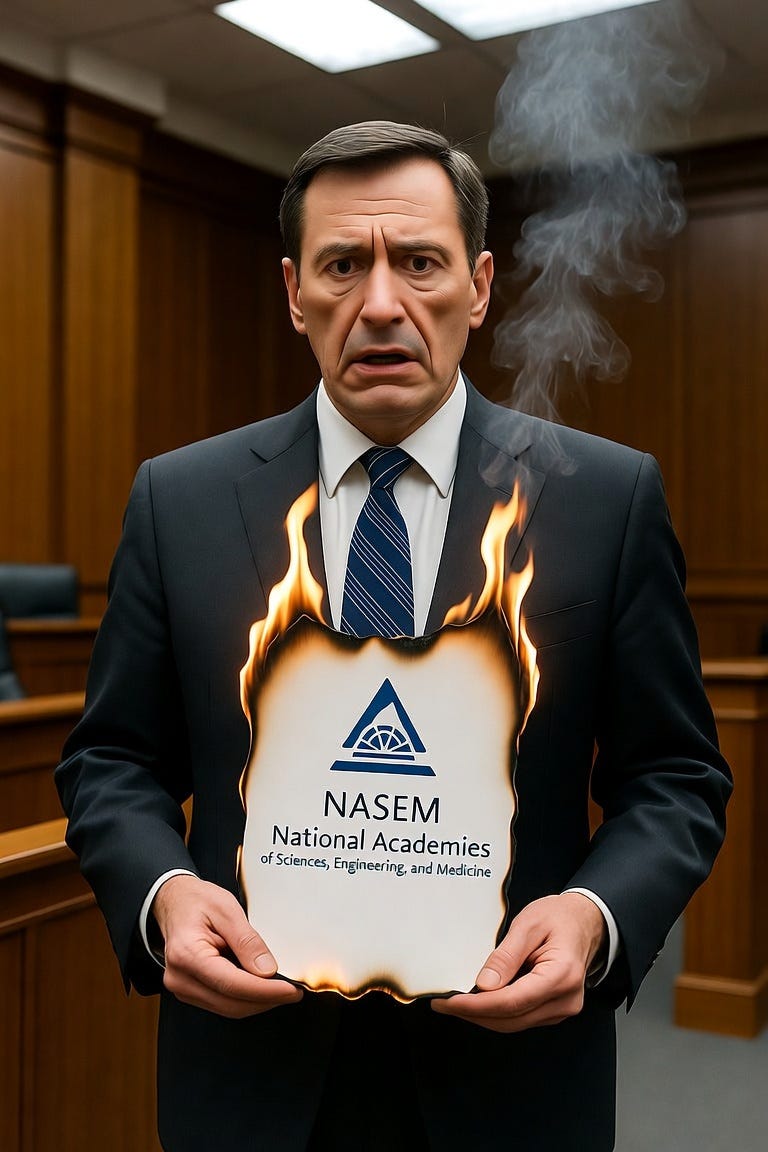 a lawyer in the supreme court holding a document with the NASEM logo on it. the document is on fire a lawyer in the supreme court holding a document with the NASEM logo on it. the document is on fire
