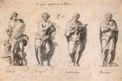 The Four Humours as depicted by Charles Le Brun, designed for the Palace of Versailles in 1670s; Choleric, Sanguine, Melancholic, Phlegmatic. The Four Humours as depicted by Charles Le Brun, designed for the Palace of Versailles in 1670s; Choleric, Sanguine, Melancholic, Phlegmatic.