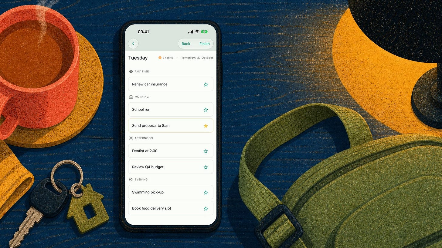 Planning tomorrow in the evening with tasks sorted by time of day — evening routine for parents Planning tomorrow in the evening with tasks sorted by time of day — evening routine for parents