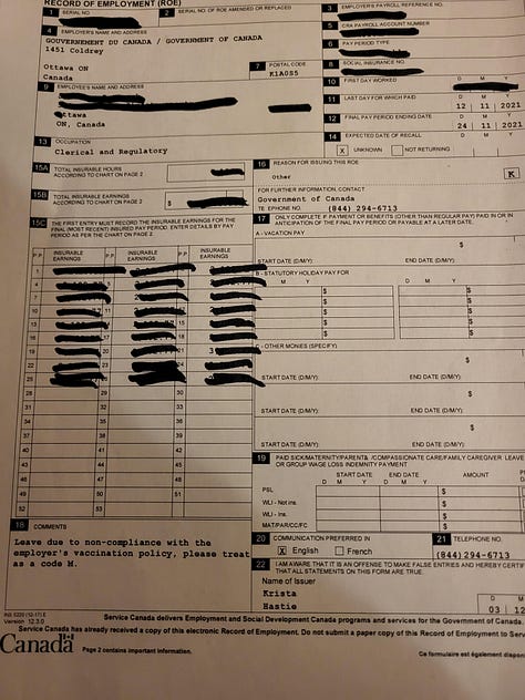 Hundreds of ROEs for public servants placed on Administrative LWOP are all signed by the same person - Krista Hastie