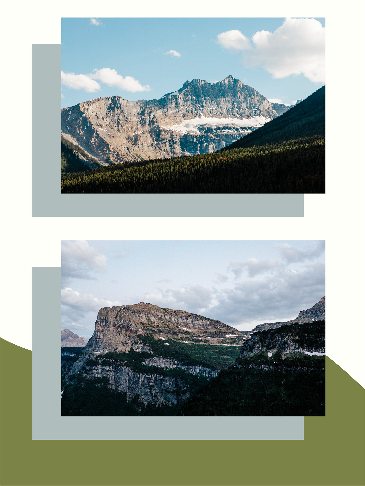 two photo of jagged rocky mountains against wide open sky