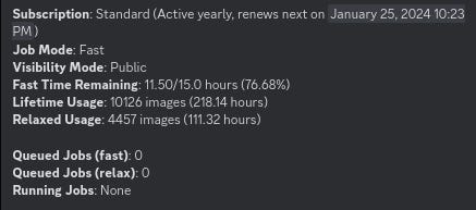 Mijdourney usage info and account statistics