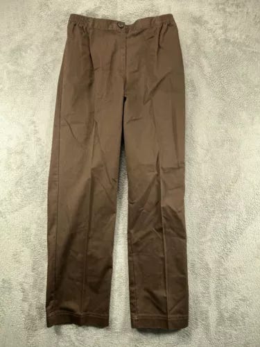 Vintage Womens 30x30 Pants Brown Trousers Elastic Waist High Rise Flat Front - Picture 1 of 7