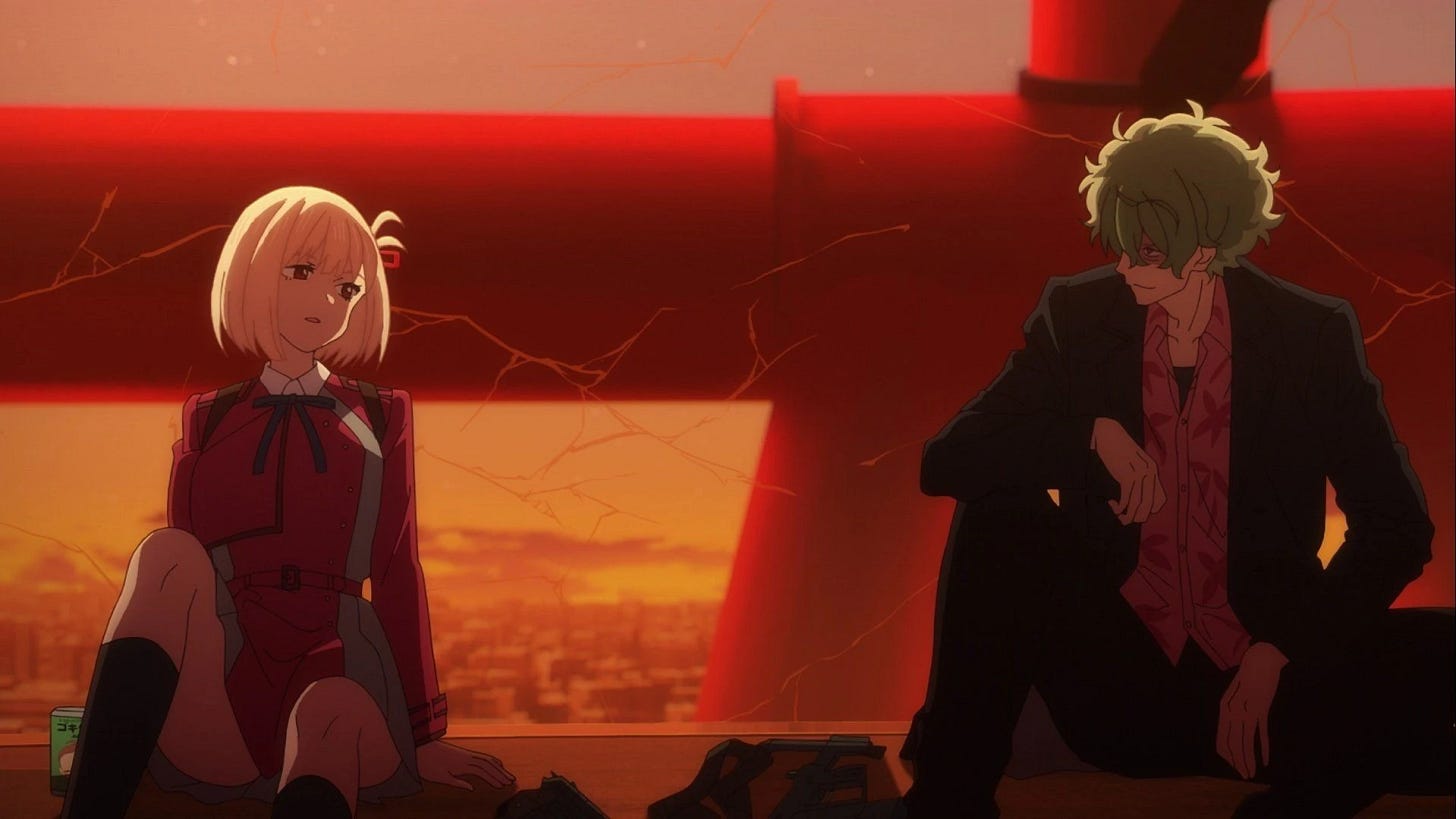 Chisato and Majima talking over a sunset. Chisato and Majima talking over a sunset.