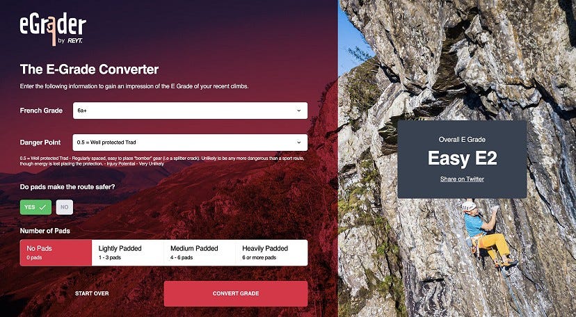 The eGrader: a British trad grade calculator.  © eGrader