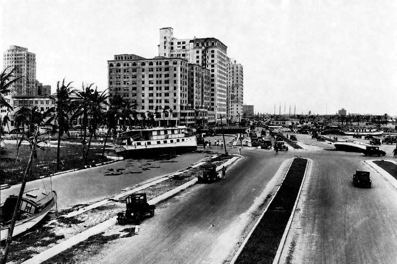 The view looking north on Biscayne Boulevard on September 19, 1926. Courtesy of State of Florida Archives. The view looking north on Biscayne Boulevard on September 19, 1926. Courtesy of State of Florida Archives.