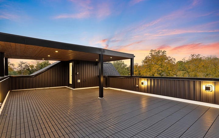 Roof deck in daytime and at night