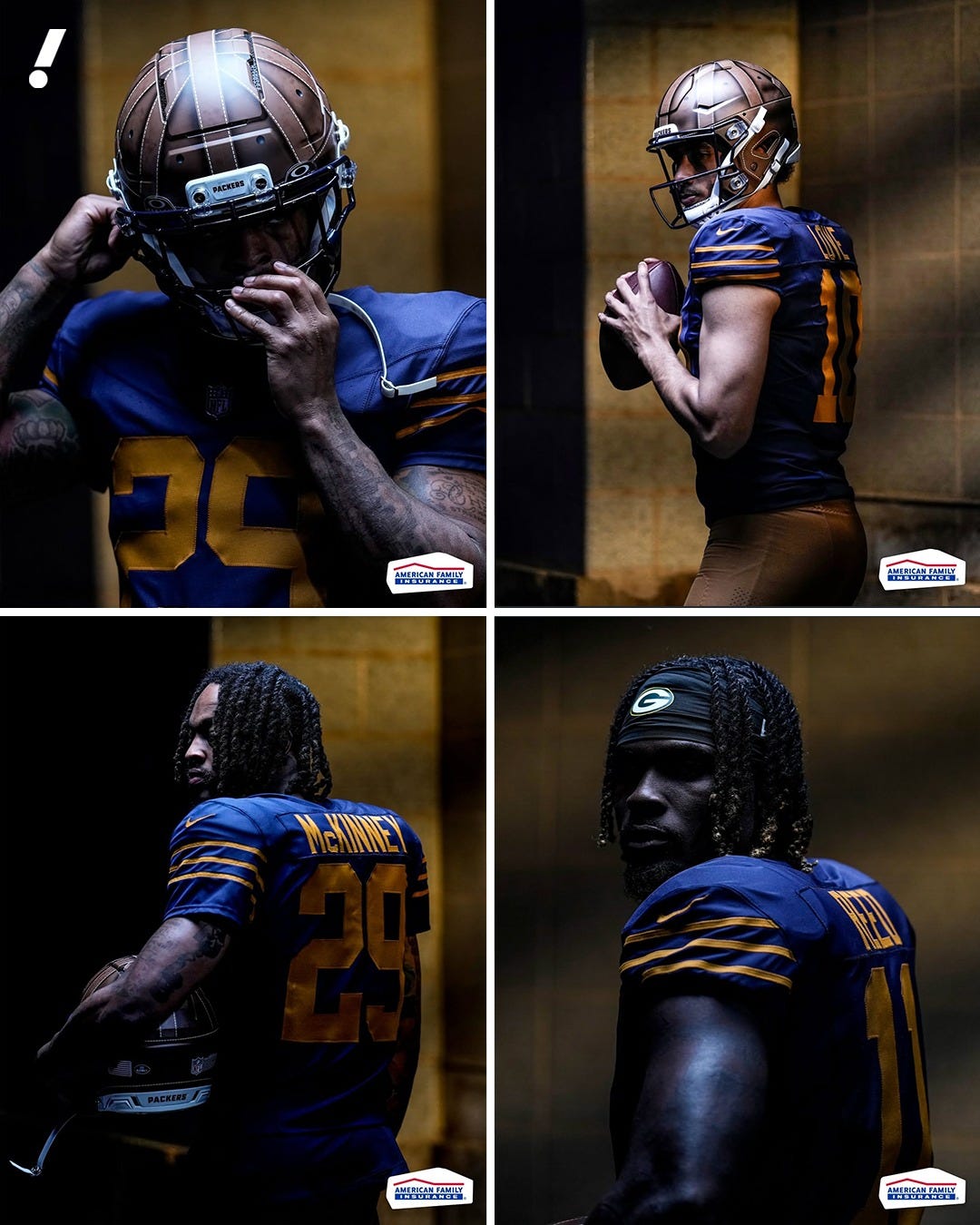 May be an image of 4 people, people playing football, football helmet, helmet, sportswear and text