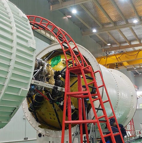 First and second-stage hardware for Zhihang-1 with a YF-102V engine installed at Zenk Space's manufacturing facility.